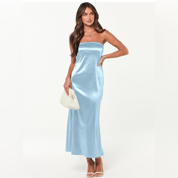 Caracilia 2024 Satin Formal Wedding Guest Maxi Dresses Sexy Backless Strapless - Picture 1 of 11